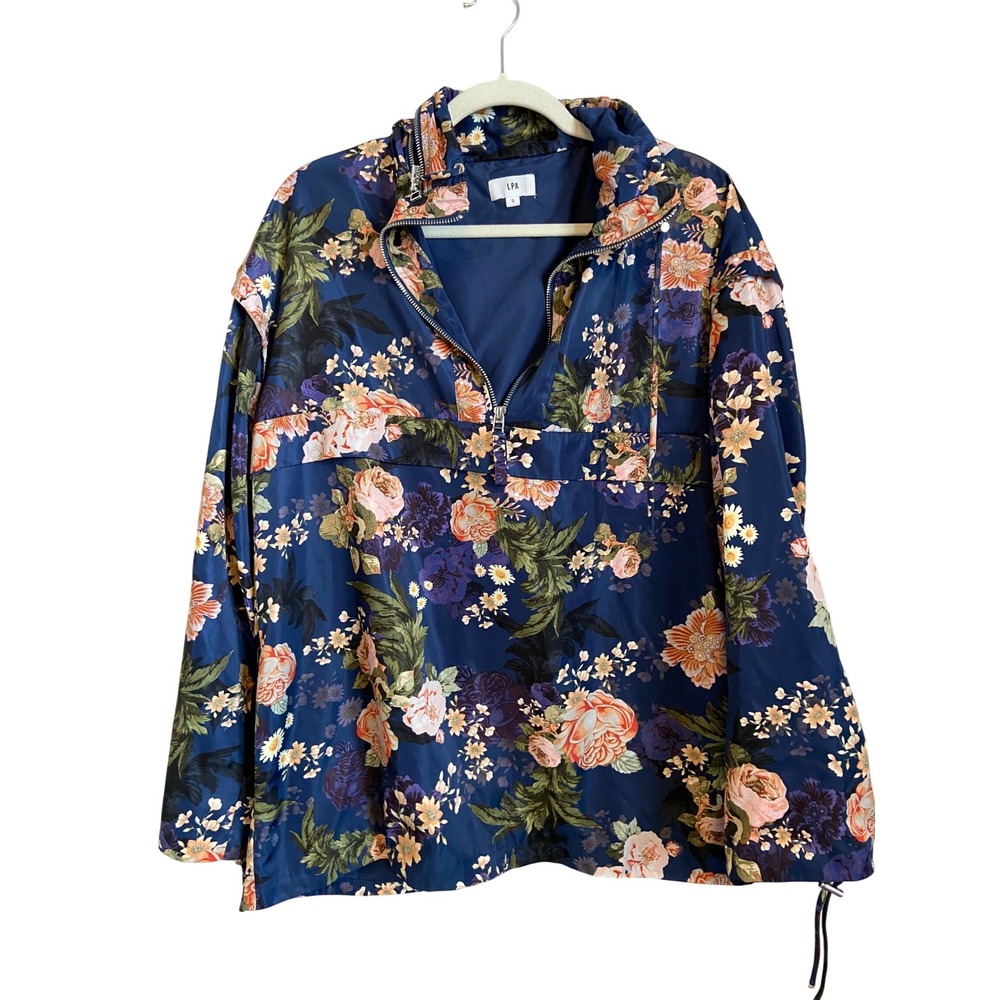 LPA Floral Print Quarter Zip‎ Anorak Jacket Navy Blue Size Small